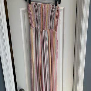 Colorful, elastic, never worn, strapless jumpsuit.